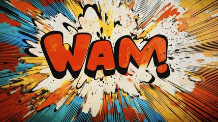 Colorful comic-style graphic featuring the word 'WAM!' in bold orange letters against a vibrant explosion backdrop.