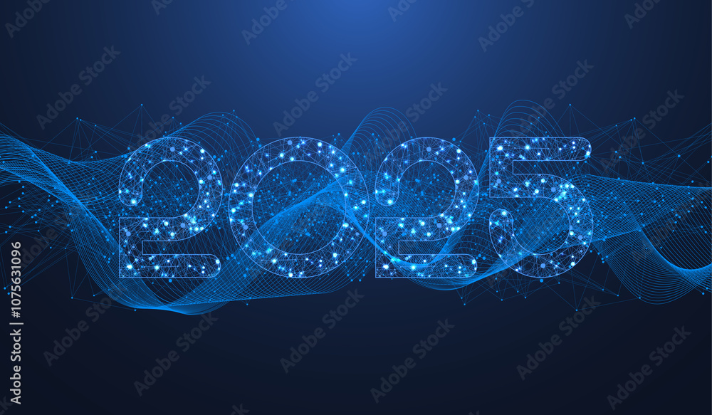 Fototapete Digital technology abstract poster template 2025 with circuit board texture. Tech digital banner or header 2025 New year