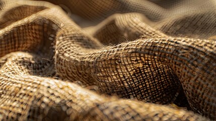 Fototapeta premium Macro View of Rustic Burlap Fabric with Textured Weave and Natural Fibers