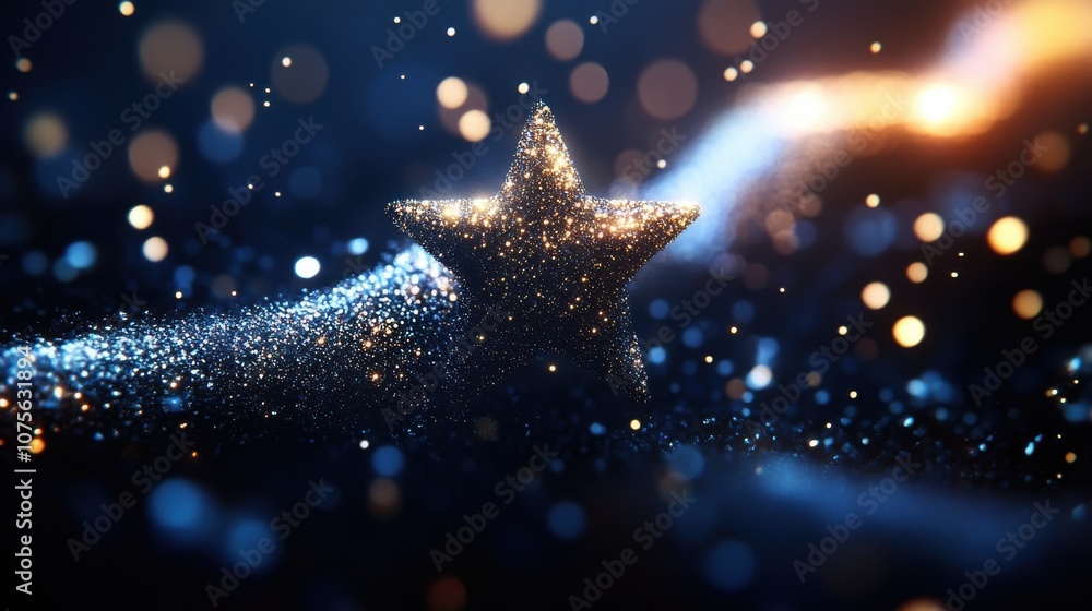 Poster a shimmering star surrounded by a sparkling galaxy of light and color, creating a magical and enchan