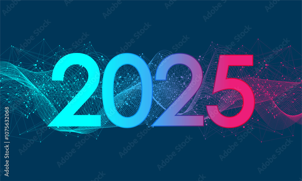 Fototapete Digital technology abstract poster template 2025 with circuit board texture. Tech digital banner or header 2025 New year