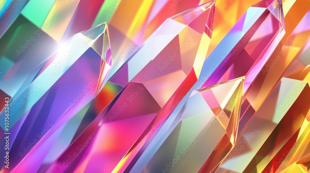 Aufkleber a vibrant array of colorful crystals sparkling with reflections and refracted light, creating an enc