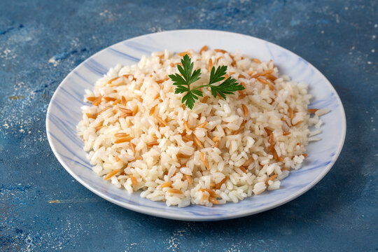 Traditional delicious Turkish food; Turkish style rice pilaf (Turkish name; Arpa sehriyeli pirinc pilavi)