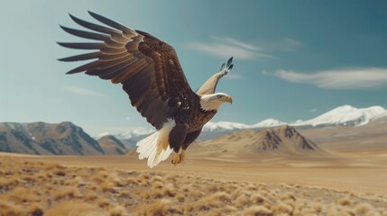 Naklejka premium Bald eagle soaring against the us flag a symbol of freedom for veterans day and independence day