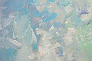 Art Oil, Acrylic smear brushstroke blot painting. Abstract texture blue, white pastel color stain...