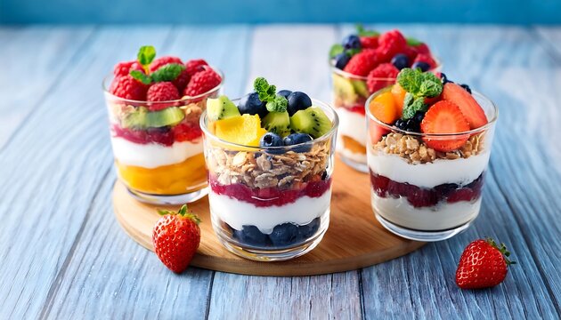  Colorful parfaits made with layered fruit yogurt granola and sweet berries are a tasty _1(1058)