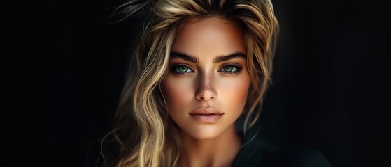 Fototapeta premium Cinematic Portrait of a Beautiful Woman with Blonde Hair and Intense Eyes