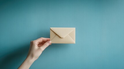 Vibrant blue background with a hand holding an envelope above a ballot, symbolizing the democratic process and the power of individual choice.