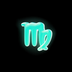 3d zodiac sign Virgo in neon blue isolated on a black background.