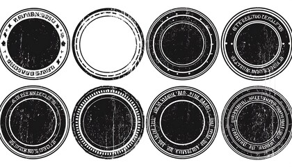  Black and round grunge stamps with dirty textures and scratched seals in a set of circular _1(904)