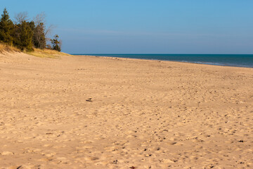 Looking north over the beach and Lake Michigan in early November within Kohler-Andrae State Park, Sheboygan, Wisconsin