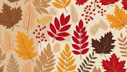  Autumn patterns feature rowan, maple, birch, and fern leaf designs with beige, khaki, brown_1(871)