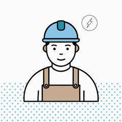 A man in a blue hard hat is smiling. He is wearing a brown apron and is standing in water