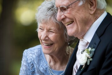  Elderly couple with warm smiles at wedding