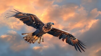 Obraz premium American bald eagle soaring against a us flag background a symbol of freedom and patriotism