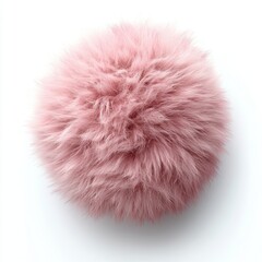 Fluffy pink powder puff on plain white background
