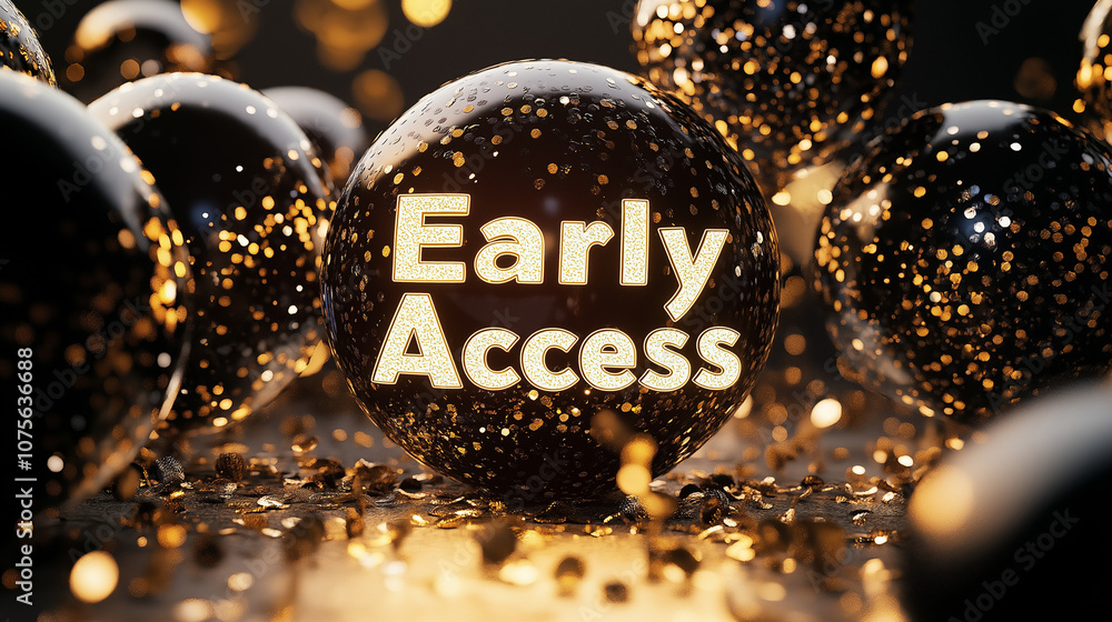 Aufkleber black spheres adorned with gold glitter create an inviting atmosphere emphasizing early access as a 