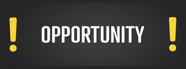 Opportunity. A blackboard with white text. Illustration with grunge text style.