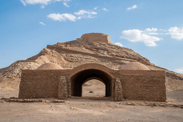 A beautiful Towers of Silence set against a vibrant blue sky, Iran