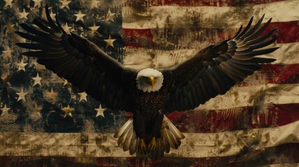 American bald eagle soaring against the us flag  a symbol of freedom and patriotism for veterans day