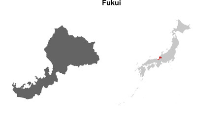 Fukui prefecture blank outline map set