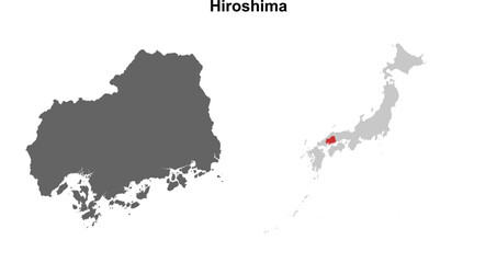 Hiroshima prefecture blank outline map set