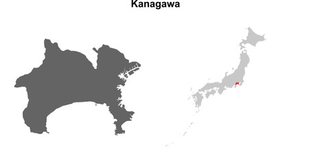 Kanagawa prefecture blank outline map set
