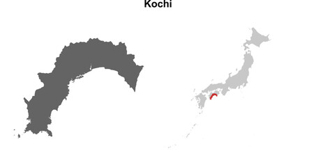 Fototapeta premium Kochi prefecture blank outline map set