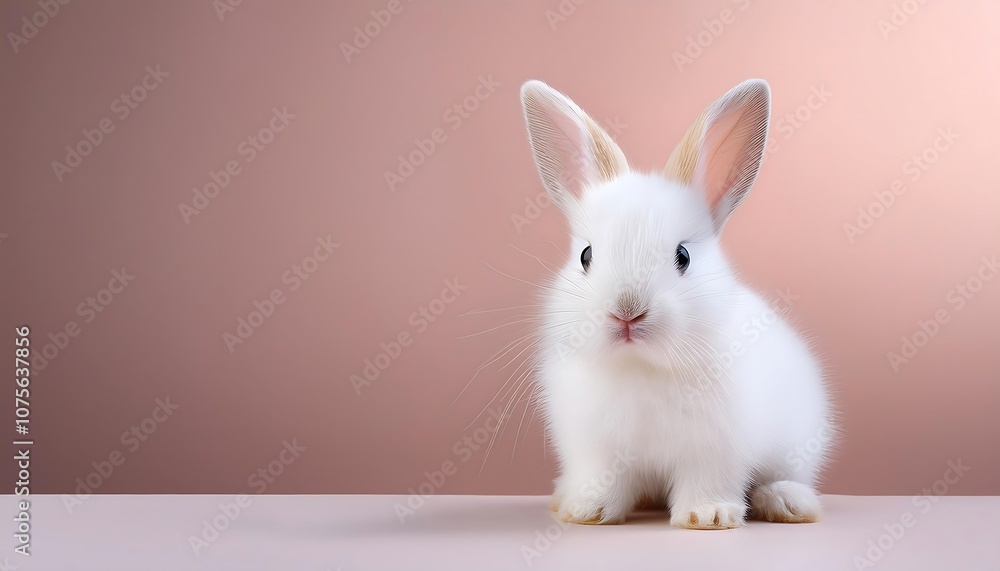 Poster  A small white bunny sits alone on a soft pastel background in this Easter concept image_1(677)