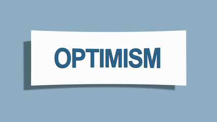 Optimism.. A card isolated on blue background.