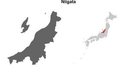 Niigata prefecture blank outline map set