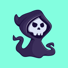 Cute Ghost cartoon illustration. Study icon concept. Flat cartoon style