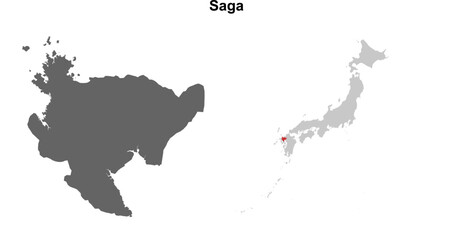 Saga prefecture blank outline map set