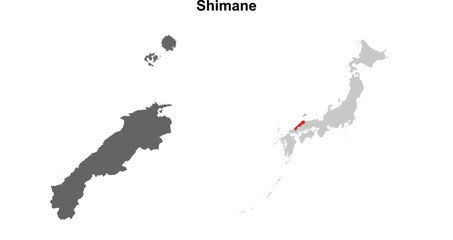 Shimane prefecture blank outline map set