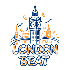 Obraz premium London Beat logo with Big Ben and bridge illustration