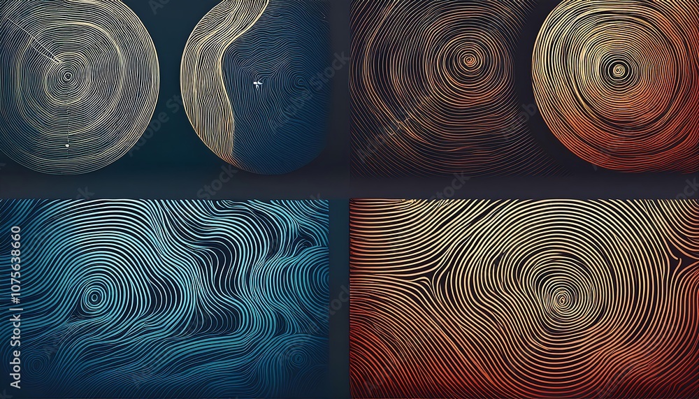 Poster a set of editable maps and vector logos featuring topographic lines, tree rings, and ci_1(568)