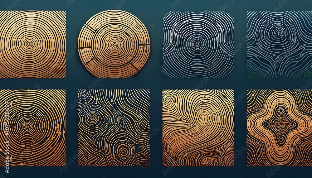 Poster a set of editable maps and vector logos featuring topographic lines, tree rings, and circul_1(566)