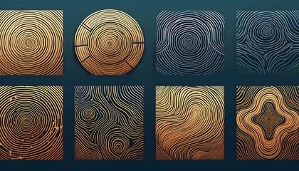  A set of editable maps and vector logos featuring topographic lines, tree rings, and circul_1(566)