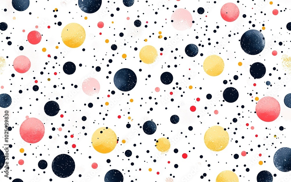 Poster colorful abstract pattern of circles and dots on a white background creating a playful and vibrant v