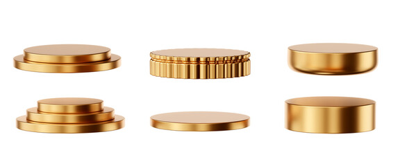 Gold podium set pack isolated background 3d rendering	
