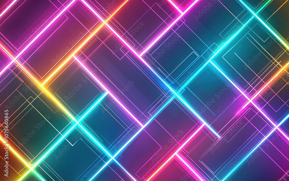 Poster colorful neon lines creating an abstract pattern on a dark background in vibrant hues illustrating m