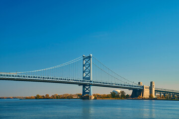 A beautiful large metal bridge over the river