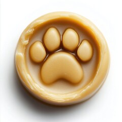 Ultra-realistic dog paw balm on white background for pet care