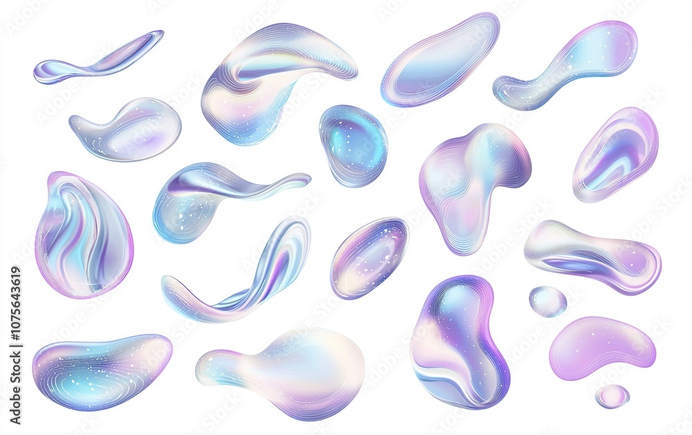 Aufkleber colorful abstract droplets with soft gradients and shimmering effects on a white background for arti
