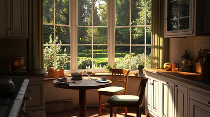 Cozy kitchen with breakfast nook and garden view