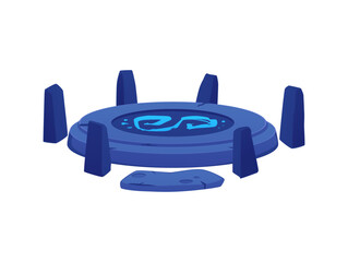 Vector illustration of an ancient altar with a stone platform with a symbolic sign and stones.