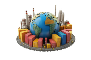 Obraz premium A vibrant globe surrounded by colorful buildings, symbolizing urban development and global trade.