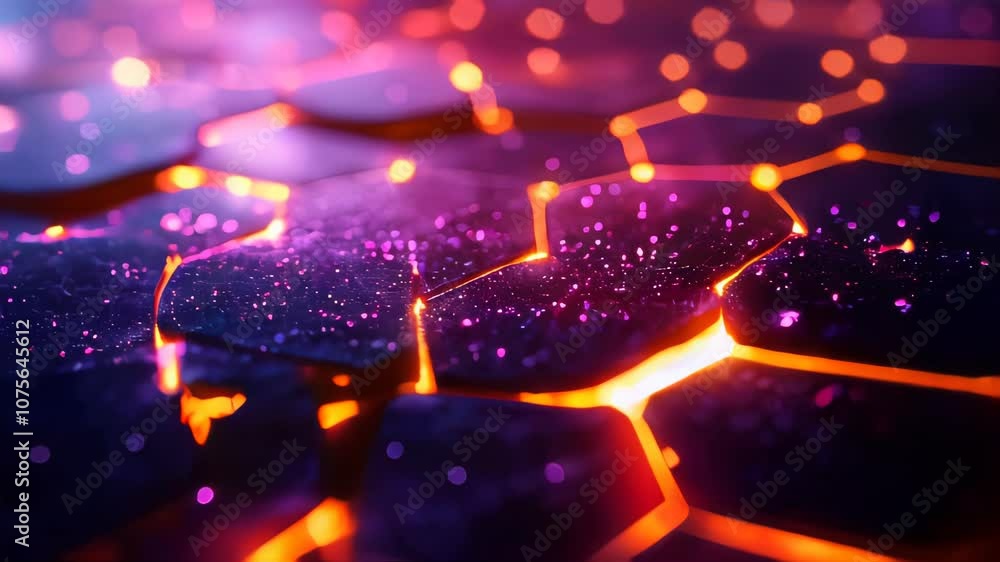 Poster a stunning, futuristic close-up of hexagon patterns illuminated in neon pink. this digital design sh
