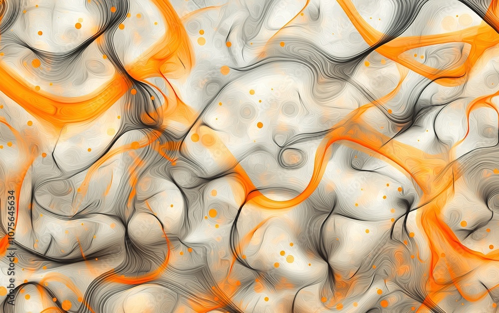 Poster abstract orange and black swirls with soft forms creating a dynamic visual texture on a light backgr