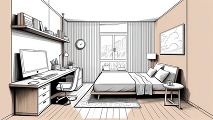 Minimalist design for bedroom workspace zoning, perfect for remote work.